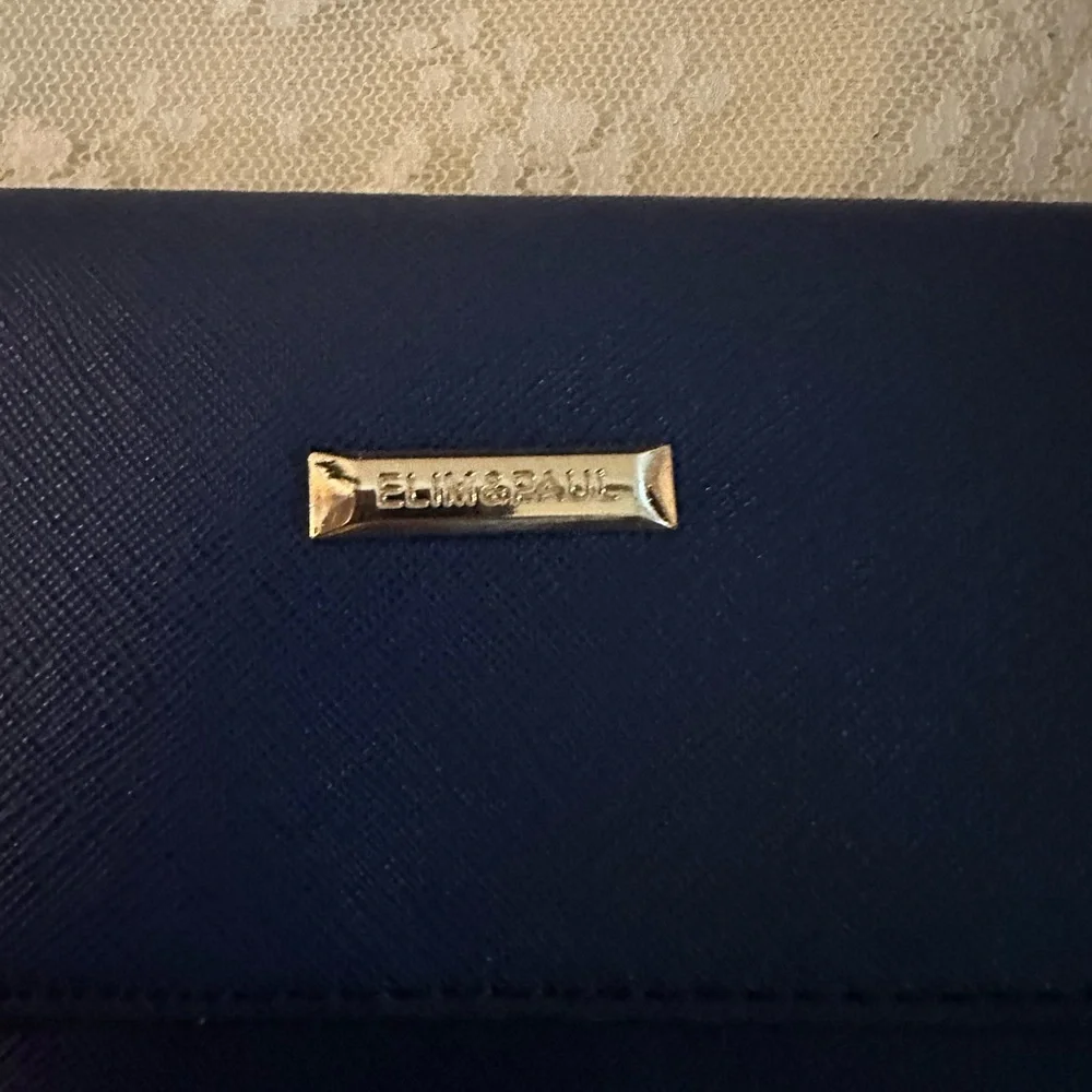 Elim & Paul Blue Faux Saffiano Leather Clutch 6 x 10
